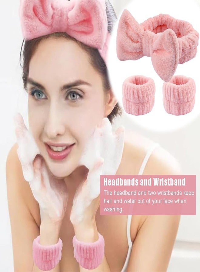OULIGET 9 Pcs Skincare Headband Set,Include Shampoo Brush,Bath Caps,Flower Hair Clips,Scrunchies,Headbands Wristband, Facial Cleansing Brushes,Headband Set for Face Washing Spa - Image 2